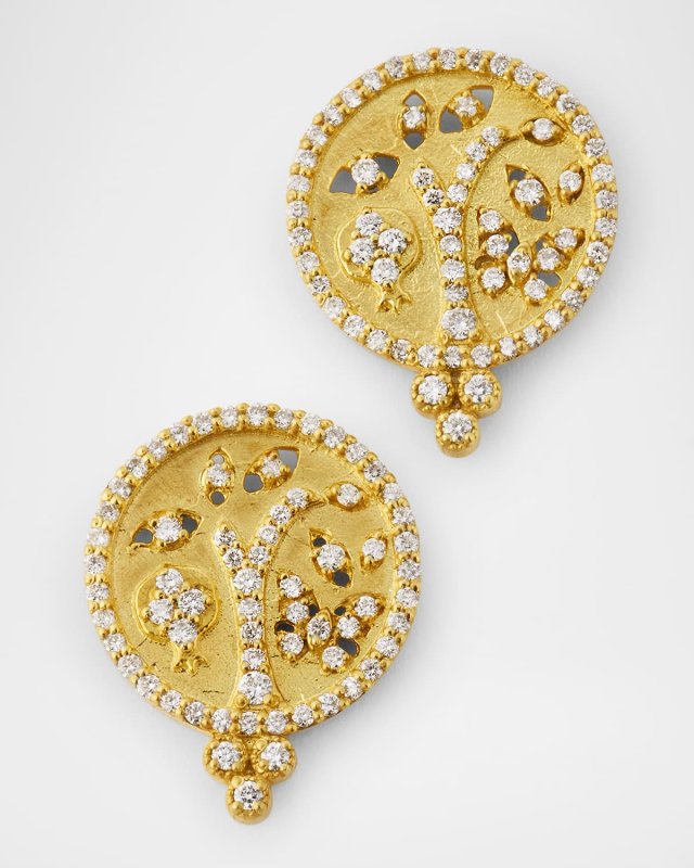 18K Yellow Gold Tree of Life Diamond Earrings